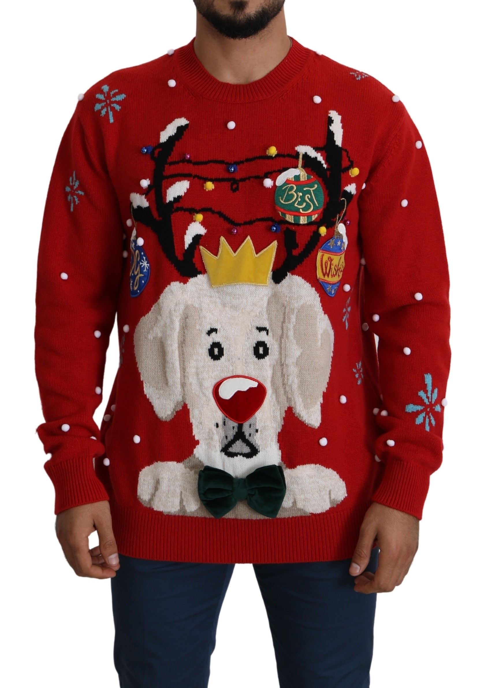 Dolce & Gabbana Kırmızı Noel Köpeği Kaşmir Kazak